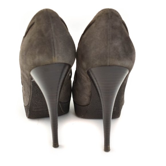 YSL: Brown, Suede Leather Platform Loafer Heels - Picture 7 of 11